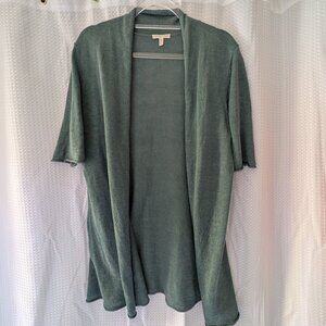 Eileen Fisher Open Front Linen Cardigan Elbow Sleeve Size Large Muted Teal